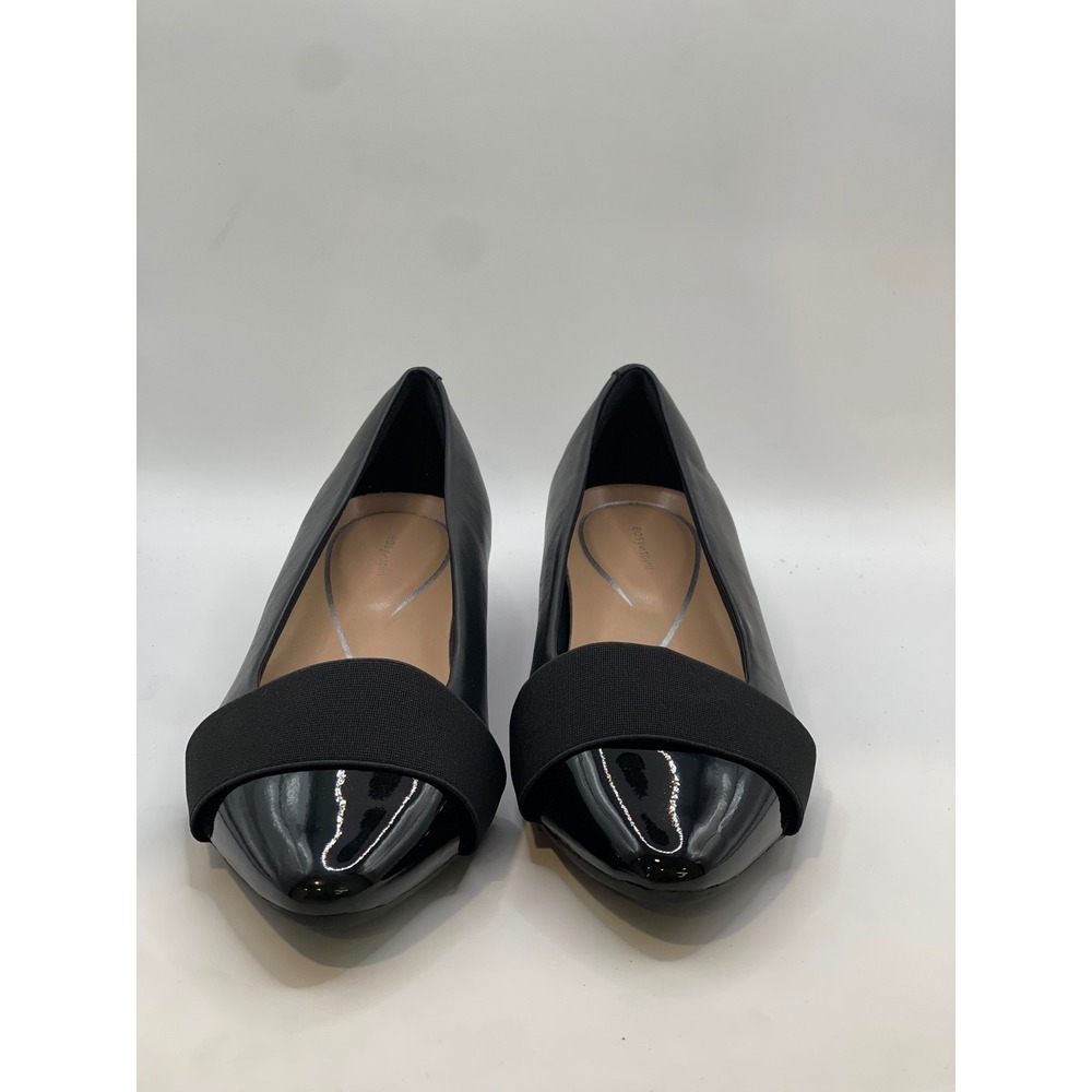 Easy Spirit Castle3 Black Leather Patent Pointed Toe Flats 8W Wide Width Shoes
